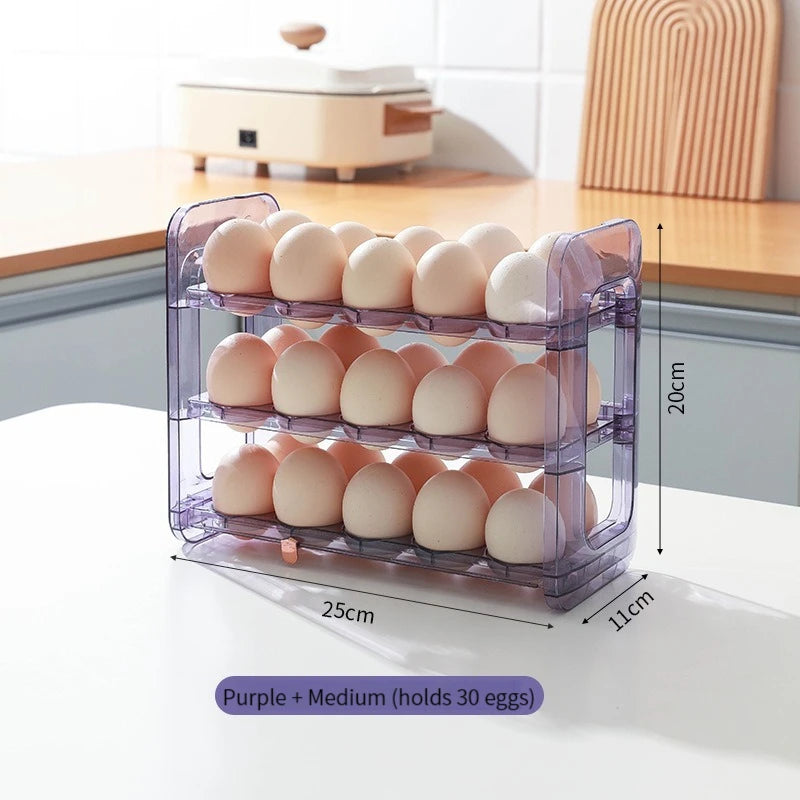 Layers Large Capacity Egg Holder for Refrigerator,Flip Design 30 Eggs Organizer，Foldable Storage Fridge Side Door Egg Organizer