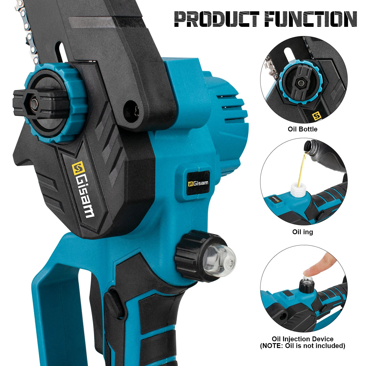 Gisam 8 inch borstelloze elektrische kettingzaag, snoerloos, met olie, elektrische zaag voor houtbewerking en snoeien, gereedschap voor Makita 18V-accu's