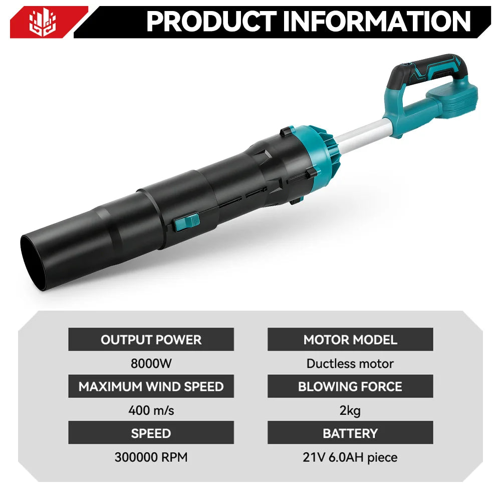 Souffleur électrique à jet turbo ONEVAN sans balais 8000W, 400M/S, souffleur d'air sans fil pour dépoussiérage, compatible avec batterie Makita 18V