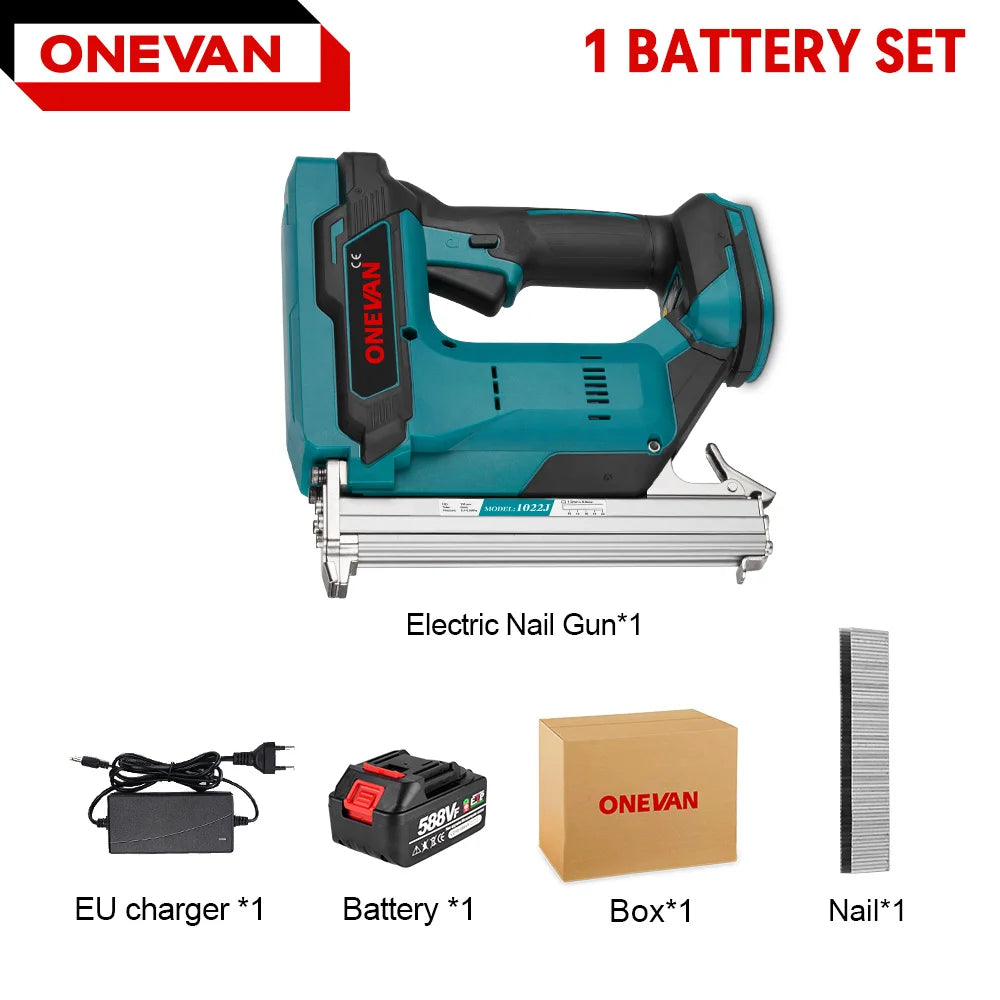 ONEVAN Cloueuse électrique sans balais 2 vitesses 1022J, agrafeuse sans fil pour menuiserie, compatible avec batterie Makita 18 V