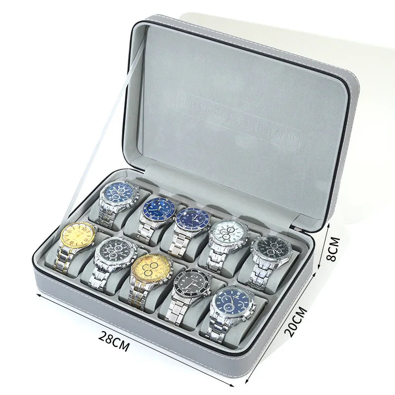 12/10/6 Slot Watch Organizer Box, Zippered Travel Case Luxury PU Leather Watch Storage Box,  Watch Collection Display Holder