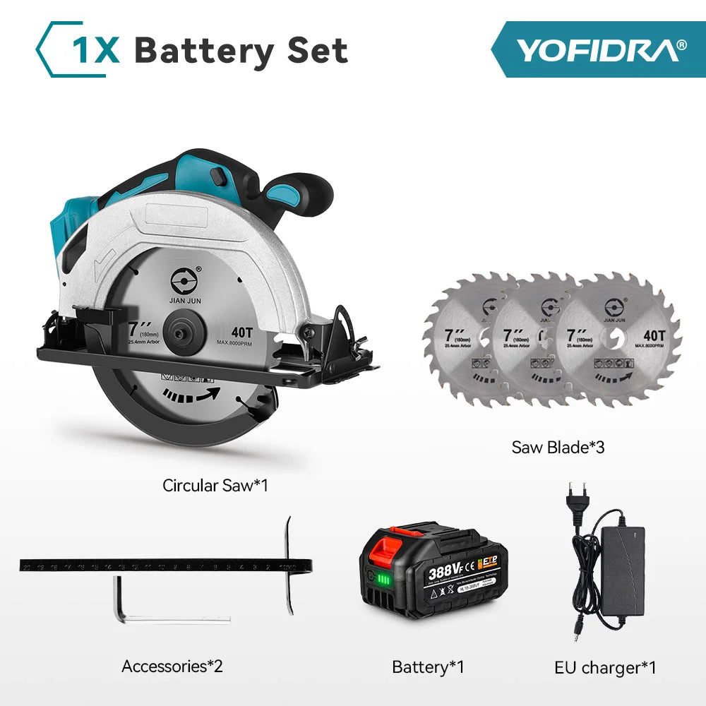 YOFIDRA 185MM Brushless Electric Circular Saw Rechargeable Household Saw Multifunction Cutting Machine For Makita Battery Pin