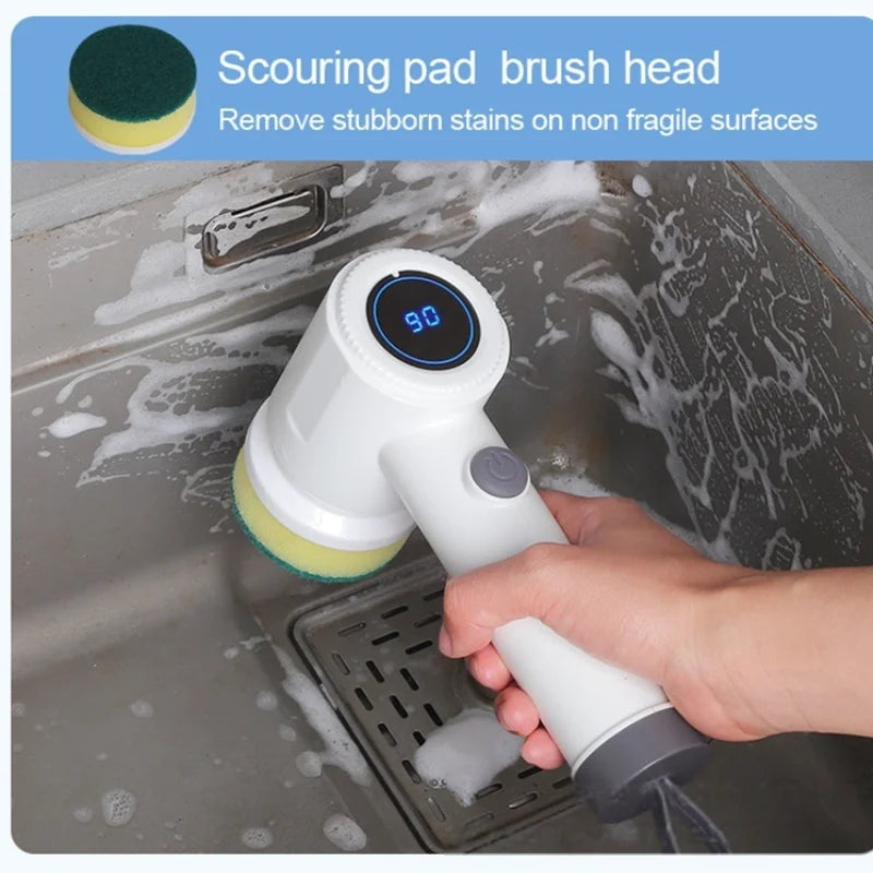 Nieuwe 6-in-1 elektrische draaischrobber, snoerloze reinigingsborstel, USB-C oplaadbare krachtschrobber voor keuken, badkamer, tegelvloer en auto