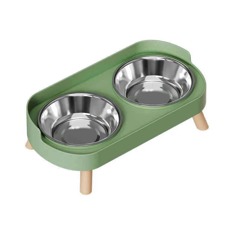 Double Pet Food Water Bowls Non-Slip Cat Bowl Stainless Steel Raised Cat Food Bowls with Stand Anti-splash Dog Bowl Pet Supplies