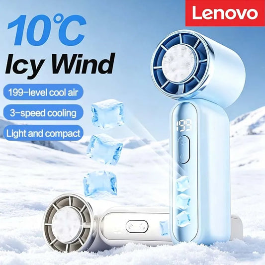 Lenovo 3000mAh 199 Speed Portable Handheld Fan ICE Semiconductor Cooling 360° Turbo Personal USB Rechargeable Mini Air Cooler