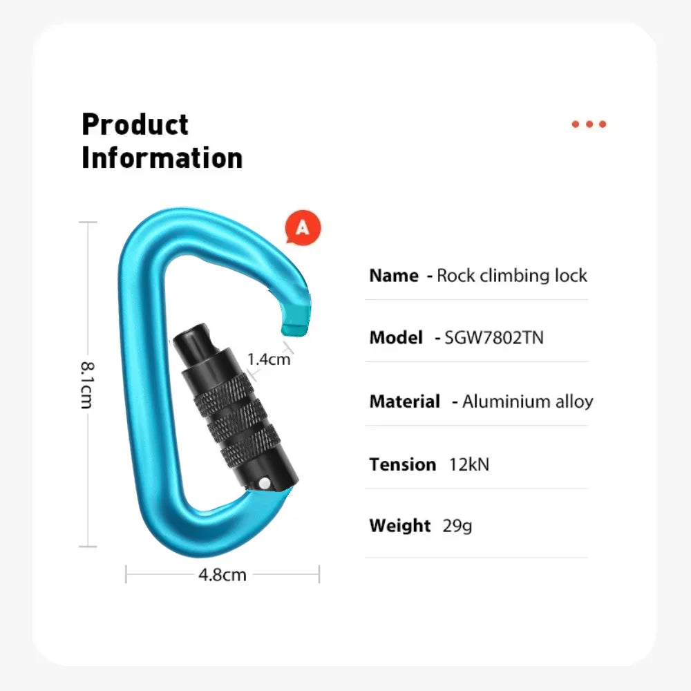 12kN D-Shaped Aluminum Alloy Carabiner with Screw Lock, Heavy Duty Rock Climbing Lock for Outdoor Hiking Camping Backpacking