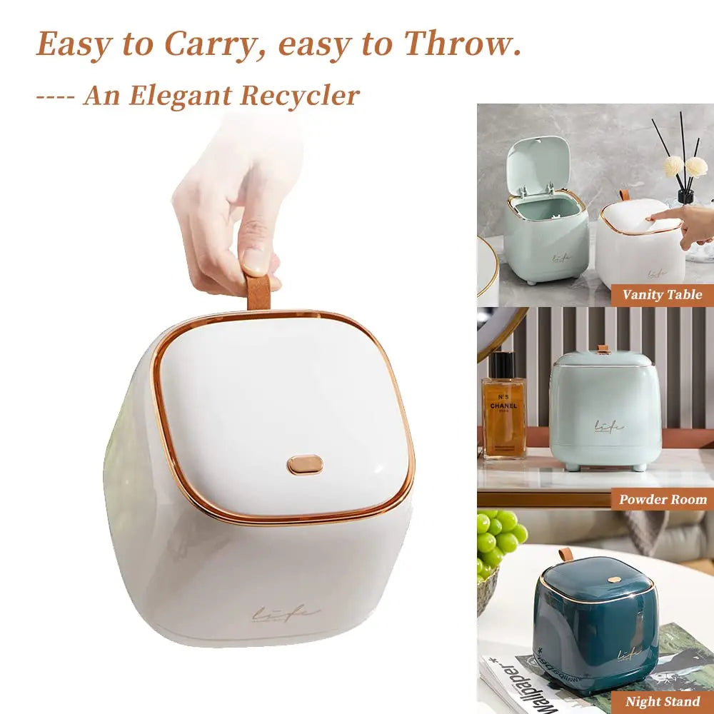 Mini Countertop Trash Can with 3 Rolls of Trash Bags, Waste Can with Press Type Lid, 1.5 Liter Wastebasket Trash Can Dispenser