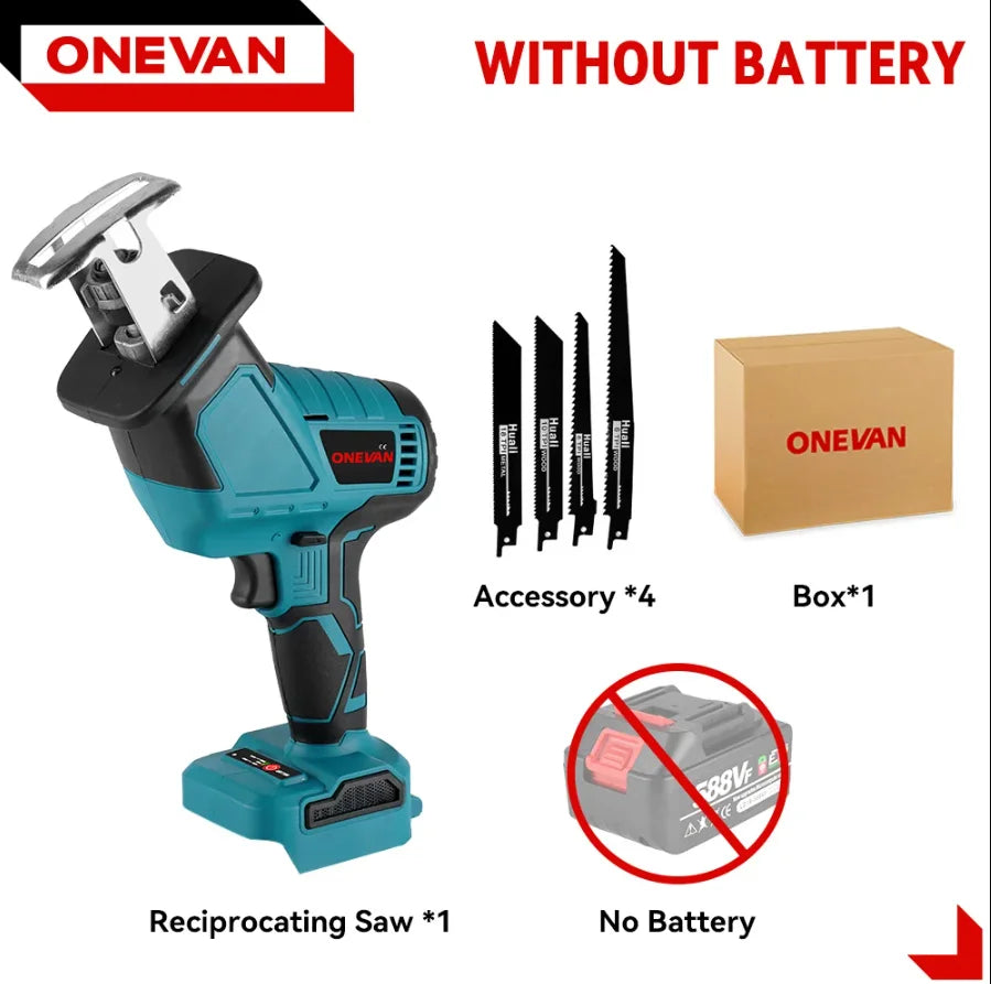 ONEVAN 3600W Borstelloze Elektrische Reciprozaag Accukettingzaag Variabele Metaal Hout Snijgereedschap voor Makita 18V Accu Pin