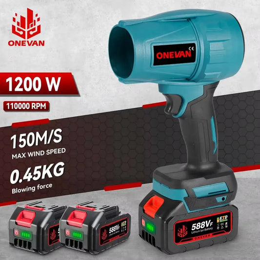 ONEVAN 1200W Electric Turbo Blowers Jet Fan 150M/S Violent Air Blower Handheld Cleaning Power Tool for Makita 18V Battery Pin