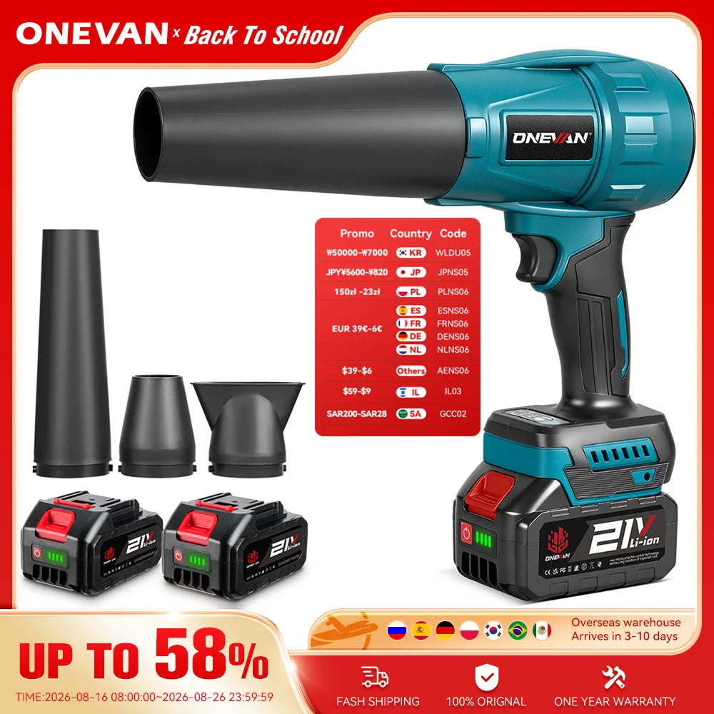 ONEVAN Brushless 300000RPM Electric Air Blowers Turbo Blower 350M/S Leaf Blower Dust Blowing Tool for Makita 18V Battery Pin