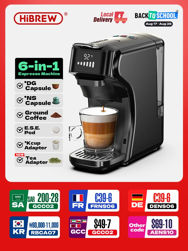 HiBREW 6in1 Capsule Coffee Machine Hot/Cold Multiple Espresso Cafetera Cappuccino Coffee Maker Dolce Gusto Nespresso Powder H1B