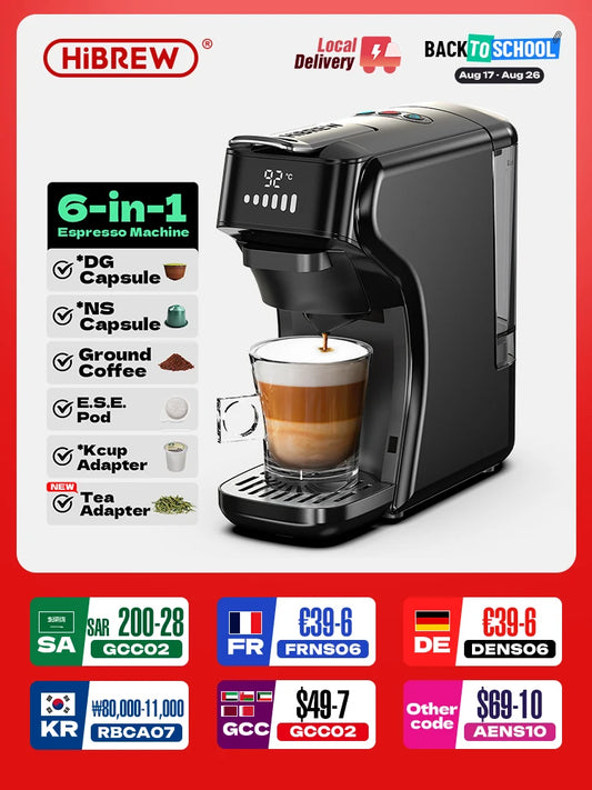 HiBREW 6-in-1 capsulekoffiemachine warm/koud meervoudige espresso cafetera cappuccino koffiezetapparaat Dolce Gusto Nespresso poeder H1B