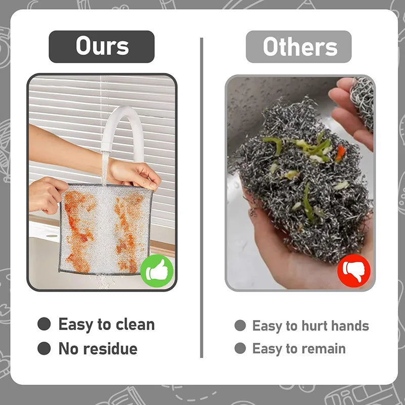 Metal Steel Wire Cleaning Rags Home Kitchen Pot Dish Pan Magic Dishcloth Towels Double Layer Non Stick Oil Steel Wire Rag Cloths