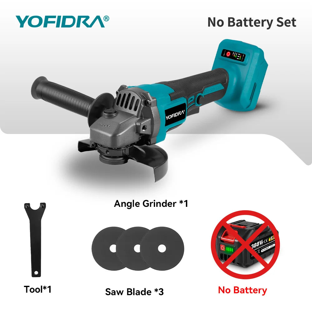 Meuleuse d'angle sans fil sans balais YOFIDRA 12000 tr/min 125 mm, outil électrique de découpe et de polissage avec 3 lames de scie pour batterie Makita 21 V