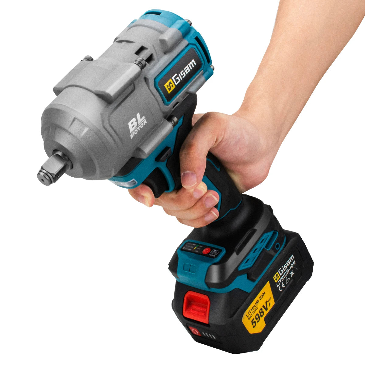 Gisam 2000N.m Brushless Impact Wrench 1/2" Repair Cordless Screwdriver 5Gear Hexs Socket Adapter Kit for Makita 18V Battery Pins