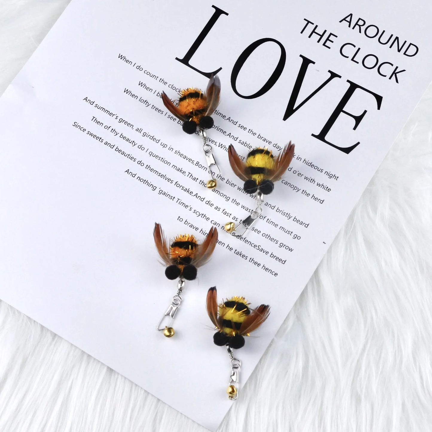 2/4pcs Plush Feather Bee Cat Toy Pendant Replace The Head with Cat Teaser Kitty Chew Pet Toy