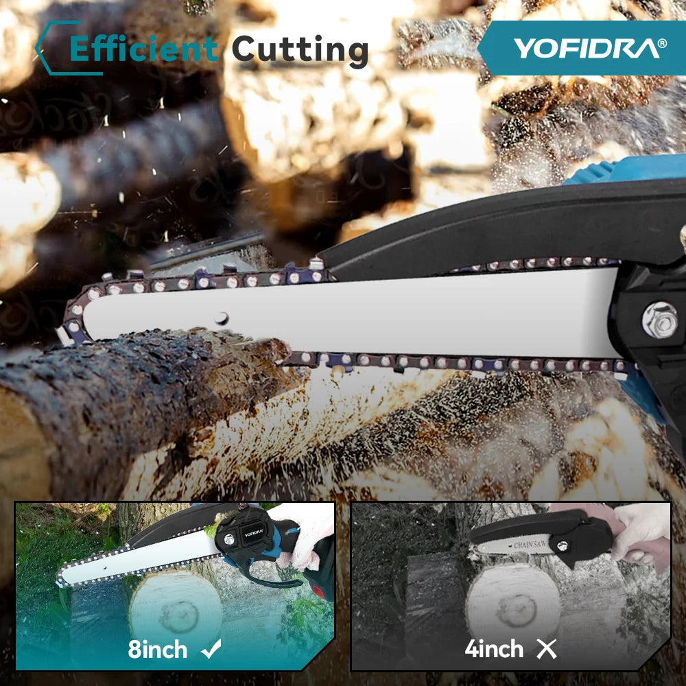 YOFIDRA Borstelloze Kettingzaag 8 Inch Handheld Snoerloze Snoeizaag Oplaadbaar Snoeigereedschap voor Hout Elektrisch Gereedschap voor Makita 18V Accu