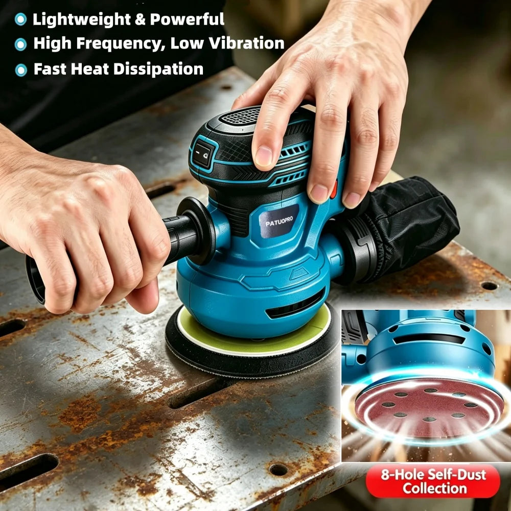 PATUOPRO Snoerloze elektrische excentrische schuurmachine met 6 snelheden, 125 mm, voor Makita 18V-accu