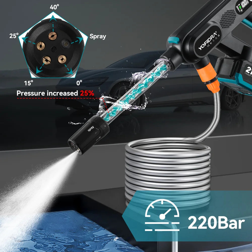 YOFIDRA 220Bar Brushless Electric High Pressure Car Washer Gun Water Spray Gun Garden Washing Power Tools For Makita Battery Pin