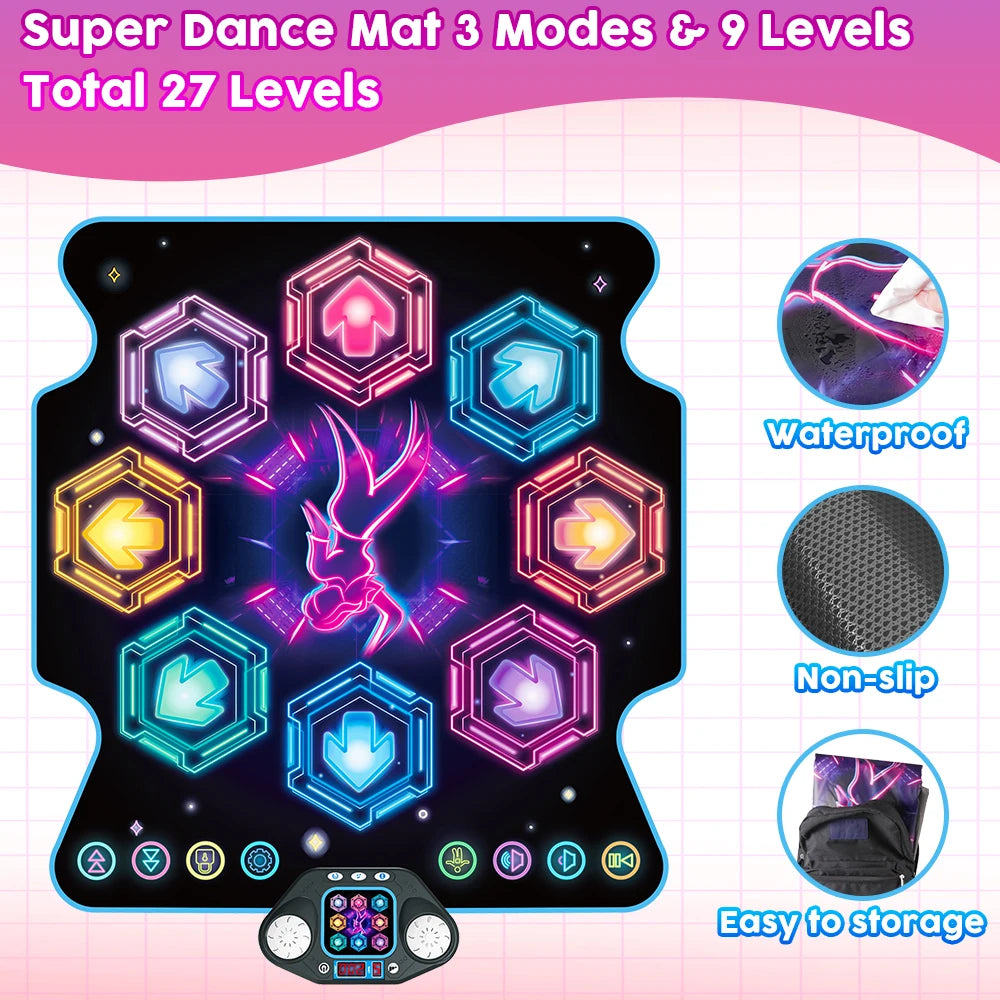 VATOS Dance Mat for Kids - 27 Levels, 8 LED Keys, Bluetooth 5, 5 Game Modes, Built-in Music for Ages 3+ Years - Quality Shopping Centre
