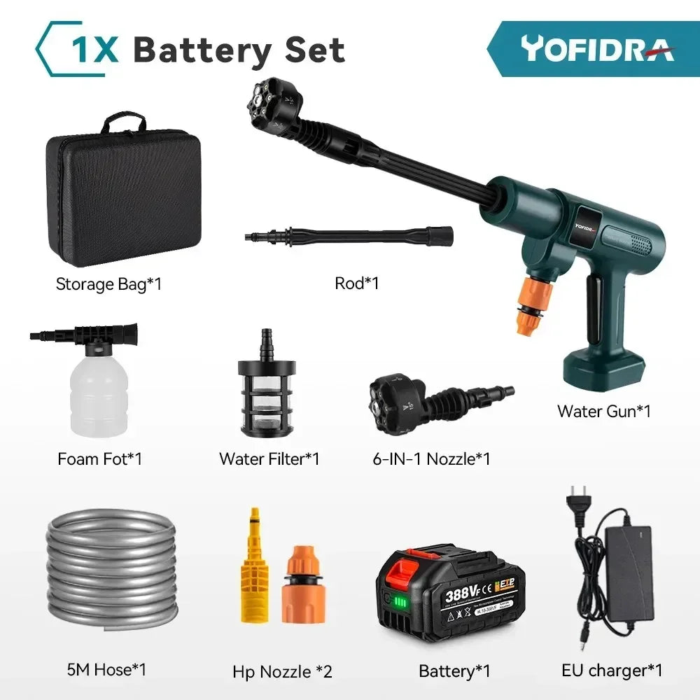 Pistolet nettoyeur haute pression électrique sans balais YOFIDRA 200 bars 3500W 6-en-1, outil de jardin pour lavage  de voiture compatible avec batterie Makita