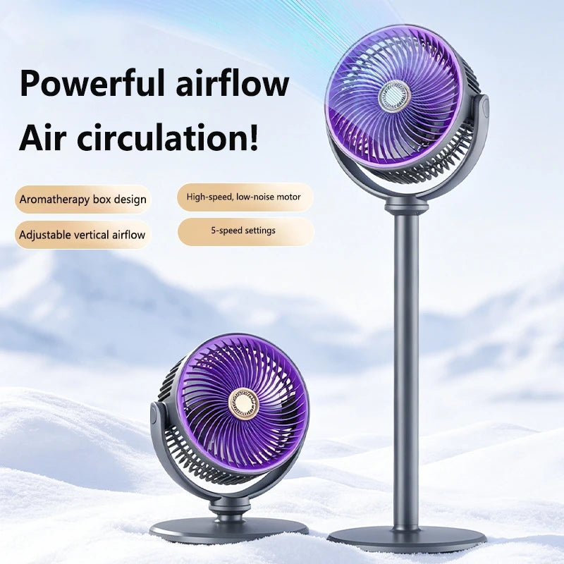 Ventilateur sur pied télescopique 3-en-1 Lenovo, double usage bureau/sol, ventilateur de circulation sans fil, chargement USB, ventilateur avec aromathérapie pour chambre et bureau
