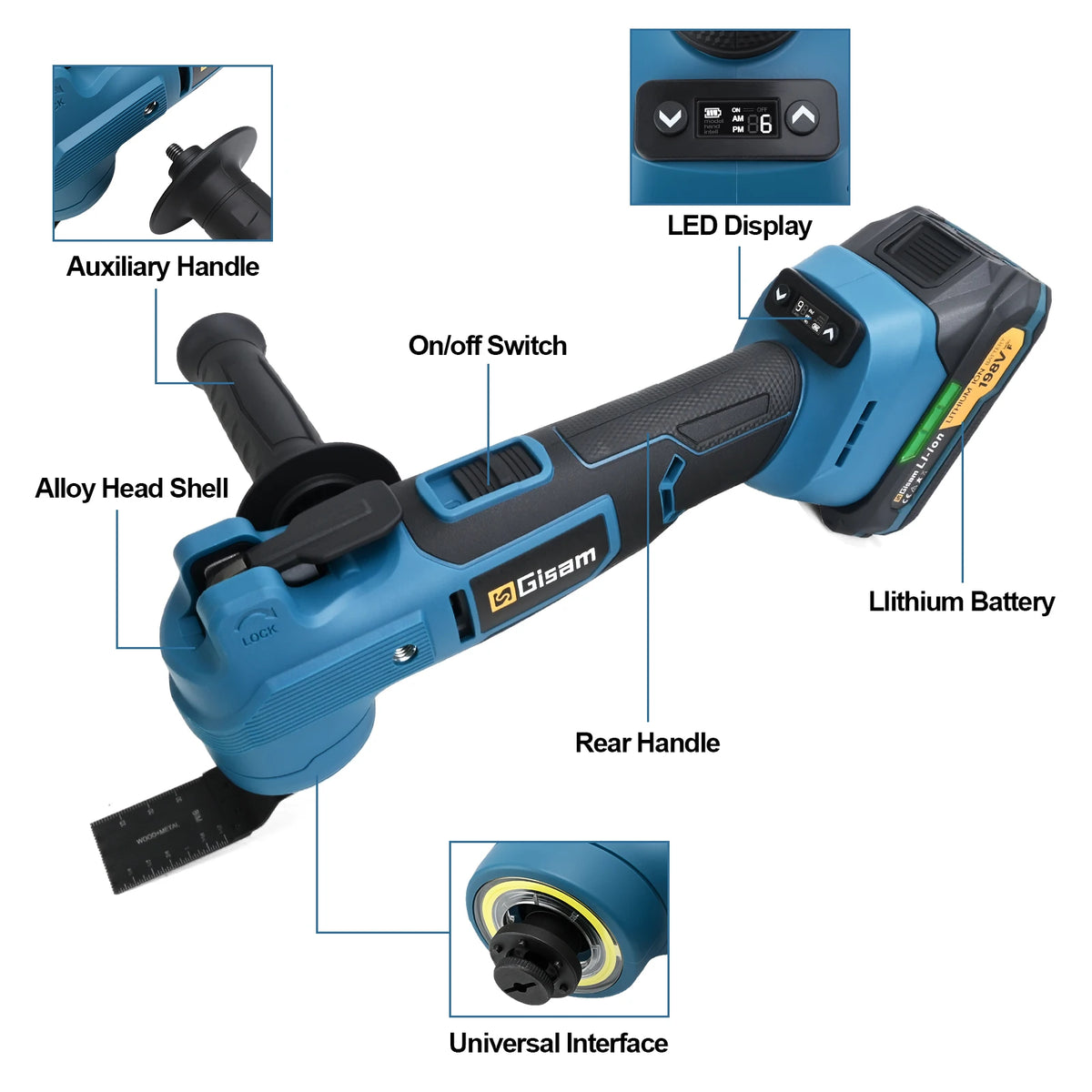 Gisam 20000OPM 7-traps borstelloze oscillerende multifunctionele tool elektrische zaag trimmer schraper voor Makita 18V accu