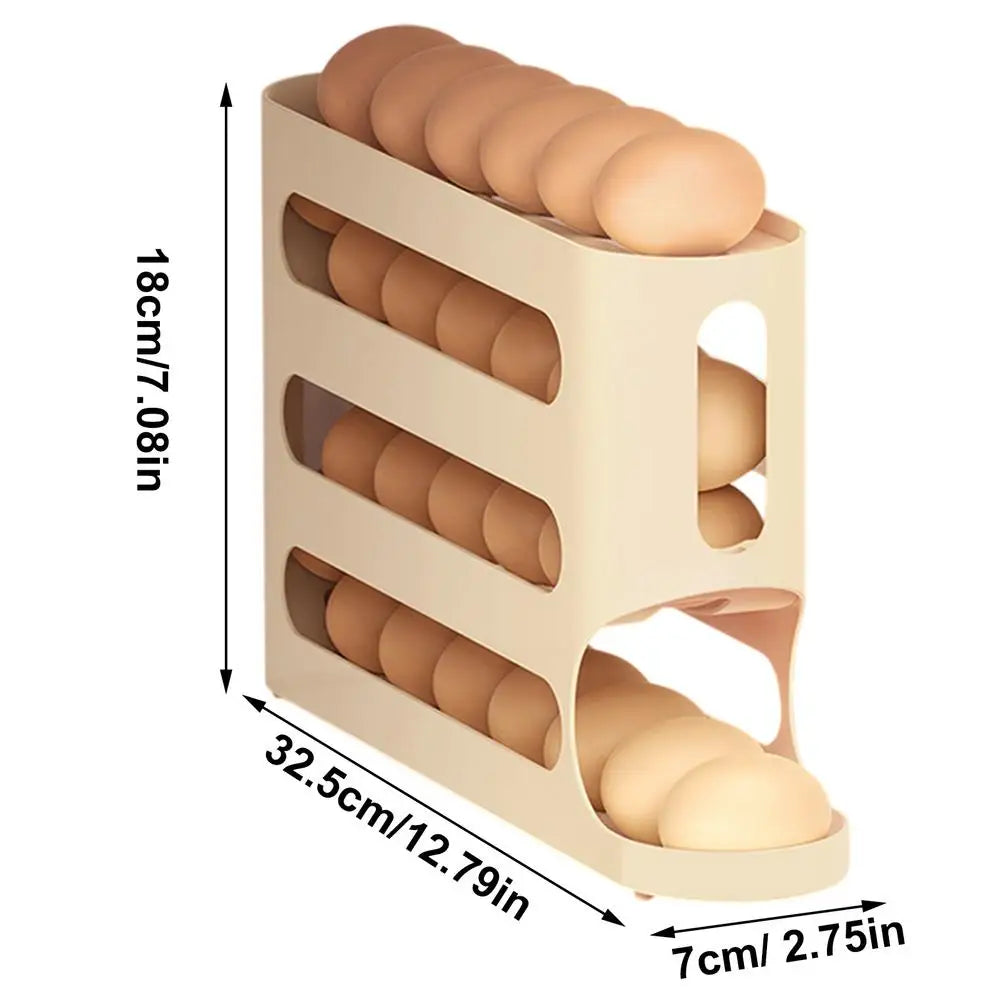 Egg Storage Box 4 Layers Automatic Egg Rack Rolling Egg Holder Food Grade Space-Saving Egg Organizer Large Capacity Egg