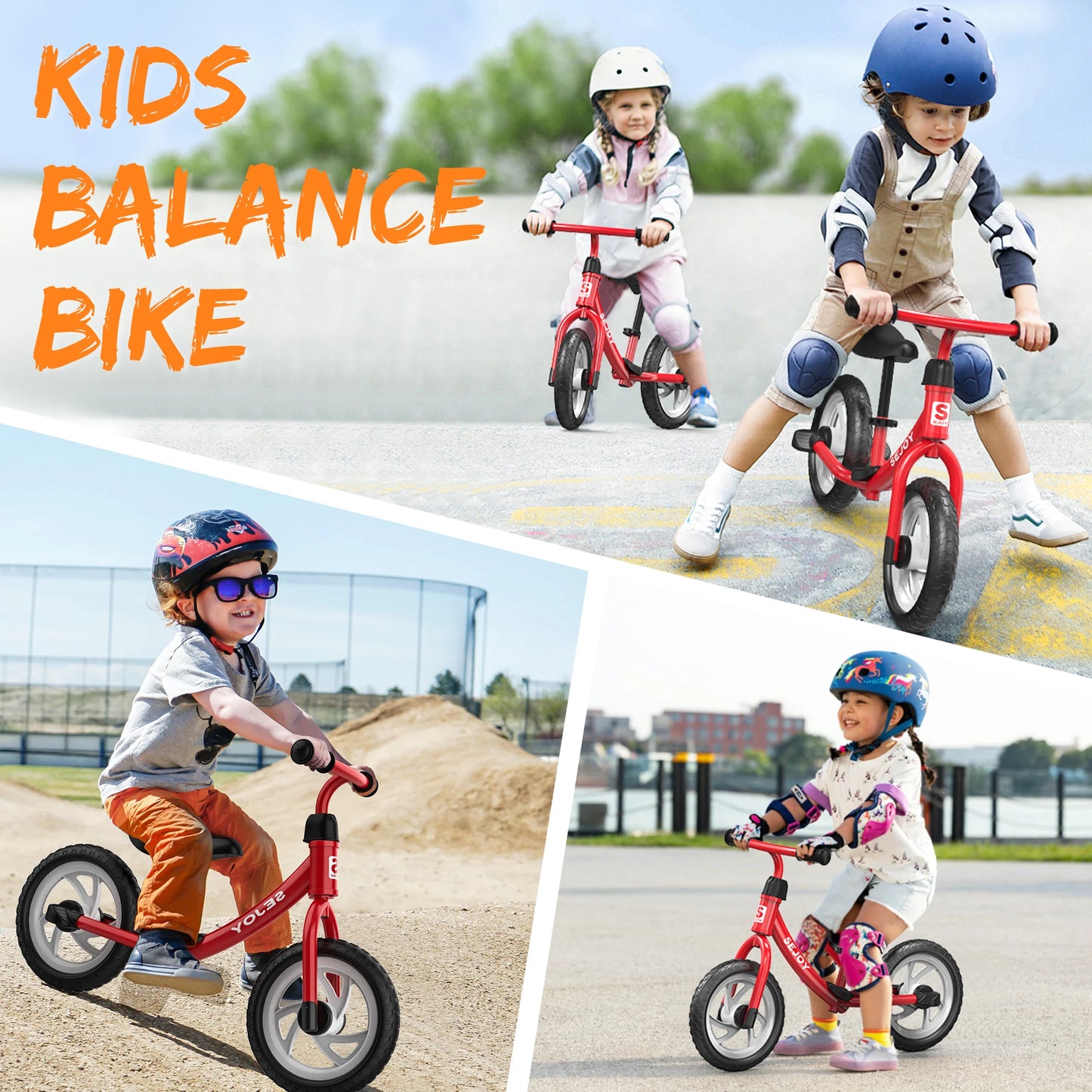 SEJOY Balance Bike for Kids - 12" Wheels, Adjustable Saddle, Perfect Outdoor Toy for Ages 3-6 Years Old - Quality Shopping Centre