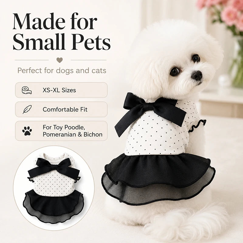 Spring Summer Pet Dress Polka Dot Bow Ruffle Skirt Dog Cat Clothes for Toy Poodle Bichon Pomeranian Puppy Outfit Pet Supplies