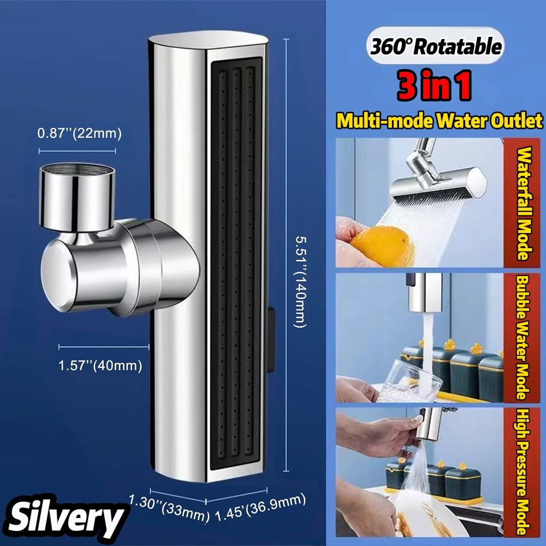 3 in 1 Waterfall Faucet Extender, Anti-Splash Waterfall Kitchen Faucet Adapter,360° Swiveling for Washing Vegetables & Fruits