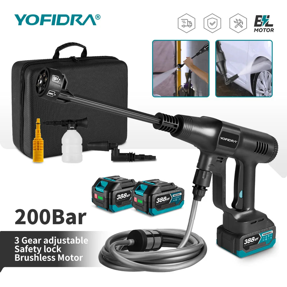 YOFIDRA 6IN1 200Bar Brushless High Pressure Car Washer Water Gun Household Cleaner Washing Wash Spray Gun For Makita Battery Pin