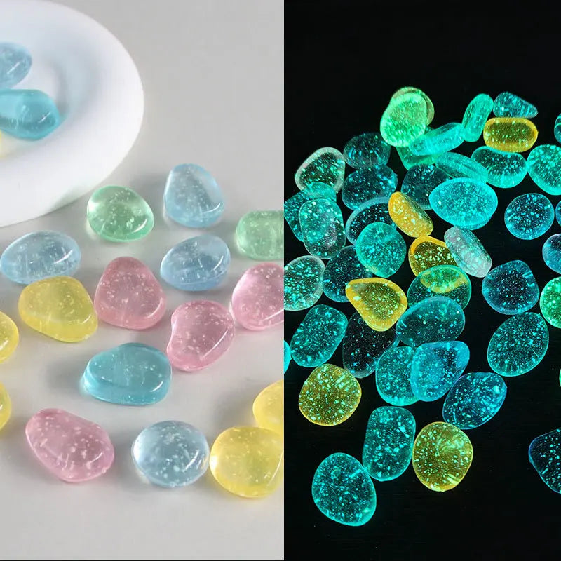 100pcs Luminous Stones in The Dark Pebbles Stones for Fish Tank Aquarium Aquatic Landscape Home Decor 2cm