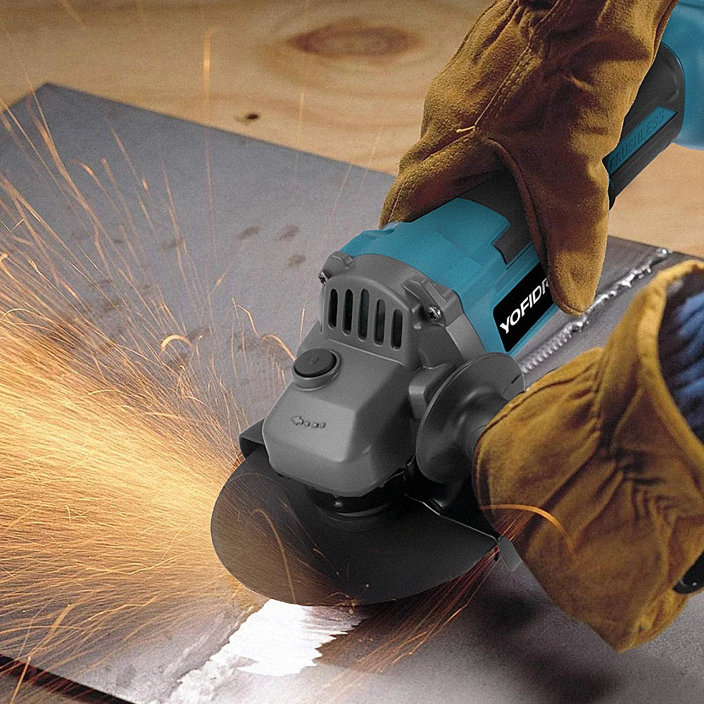 YOFIDRA 125mm Brushless Angle Grinder 12000RPM Cordless Cutting Polishing Power Tool With 3 Saw Blades For Makita Battery Pin