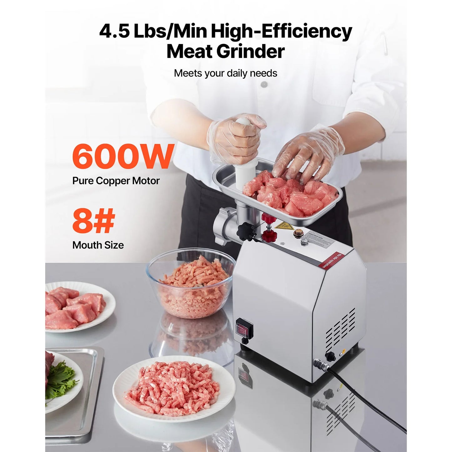 SucceBuy Meat Grinder 4.5 Lbs-9.2Lbs/Min Capacity Electric Meat Mincer w/ Blade Grinding Plate Sausage Maker for Kitchen Home