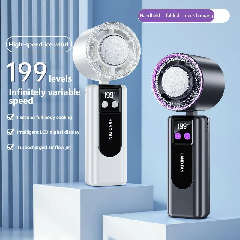 Lenovo 199-standen hogesnelheidsventilator, usb-oplaadbaar, digitaal display, krachtige handzame draagbare miniventilator