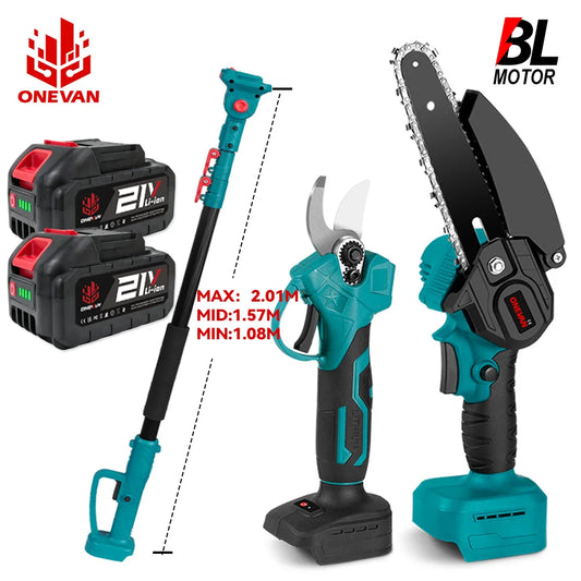 ONEVAN 4 in 1 Brushless High Branch Saw Chainsaw Pruning Shears With Telescoping Pole Garden Tool For Makita 18v Battery Pin
