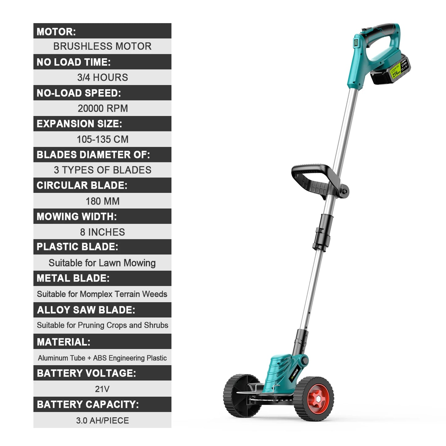 Gisam 8 Inch Brushless Electric Lawn Mower Cordless Grass Trimmer Adjustable Garden Cutter Power Tool For Makita 18V Battery Pin