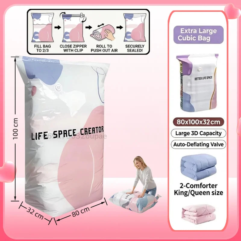5 Pcs No-Pump Vacuum Storage Bags, Pump-Free Large Capacity Vacuum Storage Bags, Large Vacuum Compression Bags without a Pump fo
