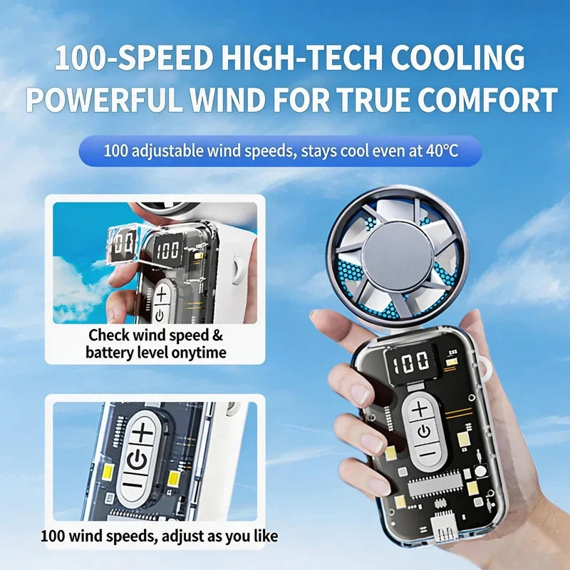 Ventilateur portatif Lenovo à semi-conducteur haute vitesse avec refroidissement par glace et lumières changeantes, pliable et rotatif, nouveau ventilateur portatif 2026