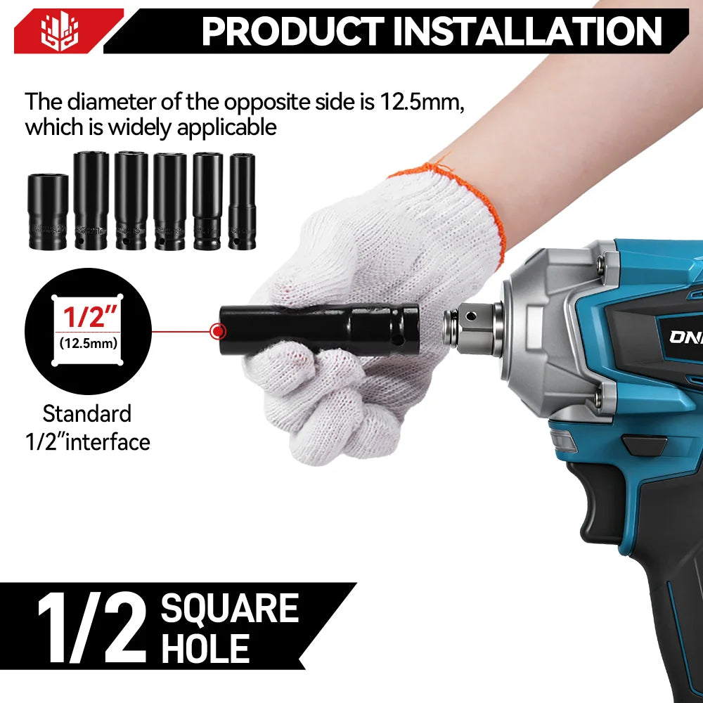 ONEVAN 1200N.M Torque Brushless Electric Impact Wrench 1/2 Inch Cordless Electric Wrench Power Tools For Makita 18V Battery Pin