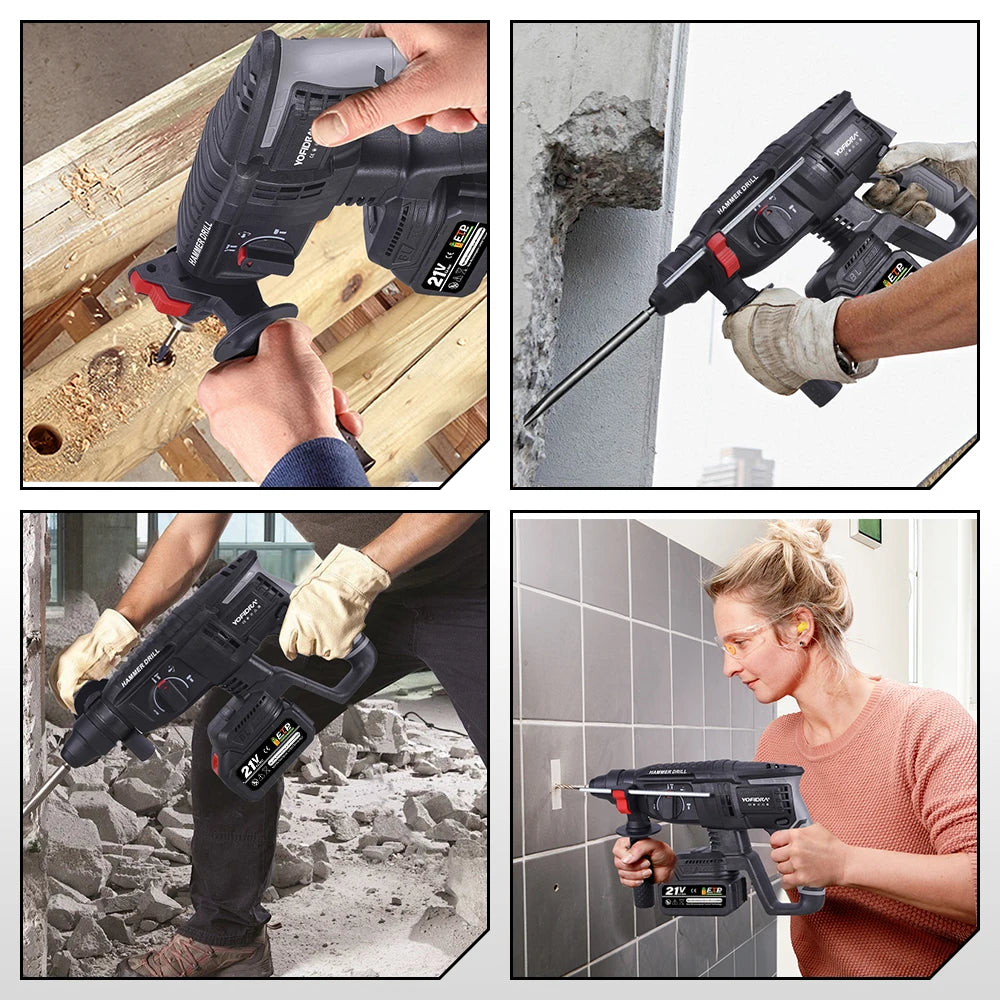 YOFIDRA 1680W Brushless Electric Hammer Cordless Multi-function Drilling Impact Drill Rotary Power Tool For 21V  18V Battery