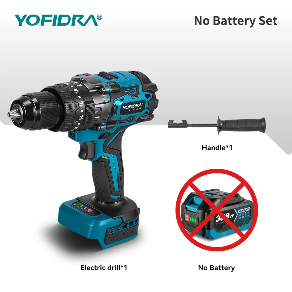 YOFIDRA 20+3 Torque 900N.M Brushless Electric Impact Drill 13MM Cordless Drilling Screwdriver Power Tool for Makita Battery Pin