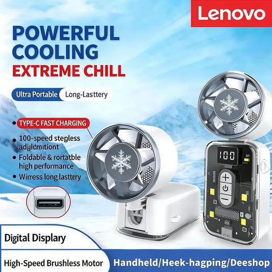 Lenovo High-Speed Semiconductor Ice-Cool Handheld Fan with Color-Changing Lights Foldable Rotatable Fan2026 New Handheld Fan