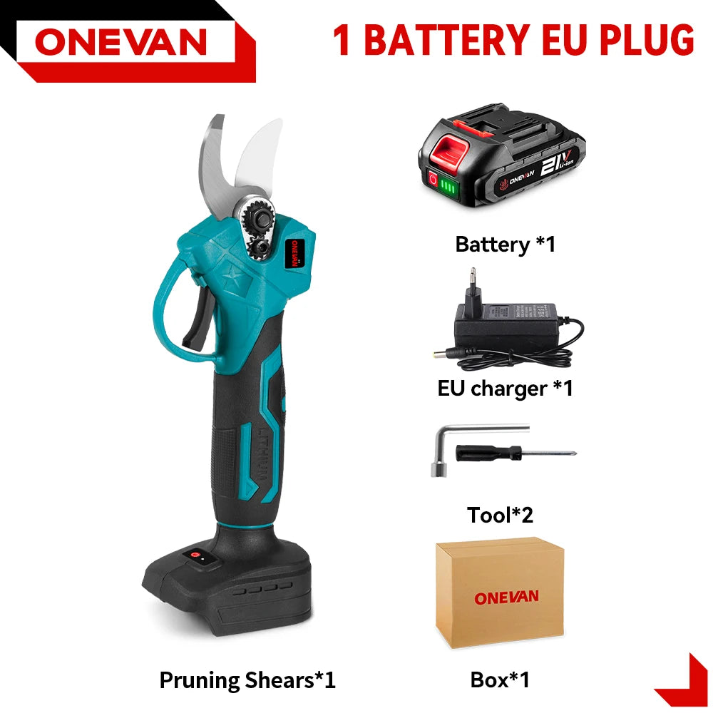ONEVAN 30MM Brushless Electric Pruning Shear Cordless Fruit Tree Bonsai Electric Scissors Garden Tool For Makita 18V Battery Pin