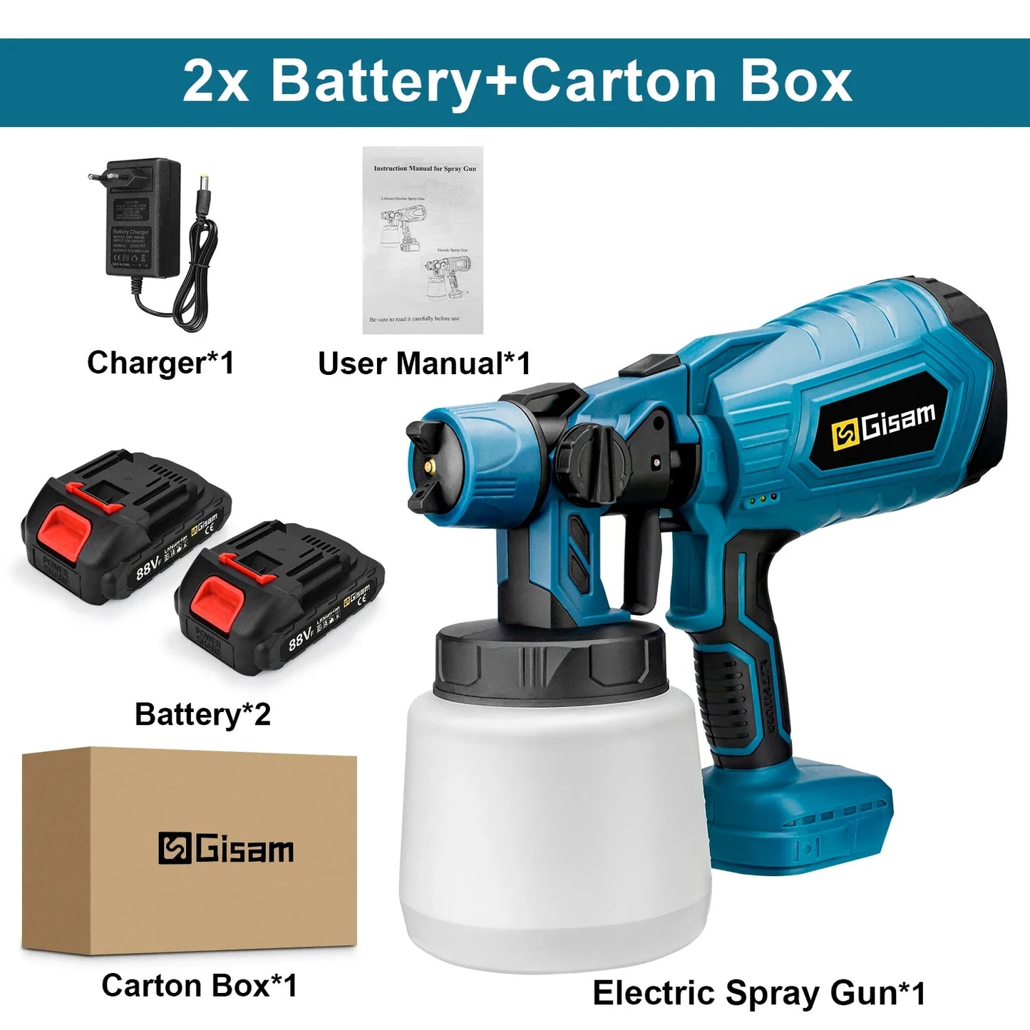Gisam 1000ML Electric Spray Gun Home Cordless Paint Sprayer HVLP Auto Furniture Steel Coating Airbrush For Makita 18V Battery Pi