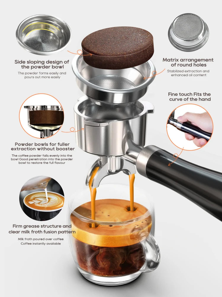 HiBREW 20Bar Halfautomatische Espressomachine Temperatuur instelbaar 58mm Filterdrager Koud/Warm Koffiezetapparaat Metalen behuizing H10A