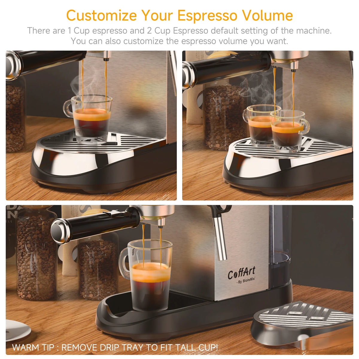 BioloMix 20 Bar Halfautomatische Koffiemachine met Melkopschuimer voor Espresso, Cappuccino, Latte, Mokka en Speciale Koffiedranken