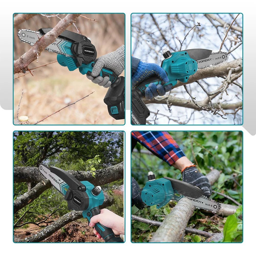 Tronçonneuse électrique portable YOFIDRA de 6 pouces, 30 000 tr/min, outil de coupe pour jardinage et travail du bois, compatible avec batterie Makita 21V