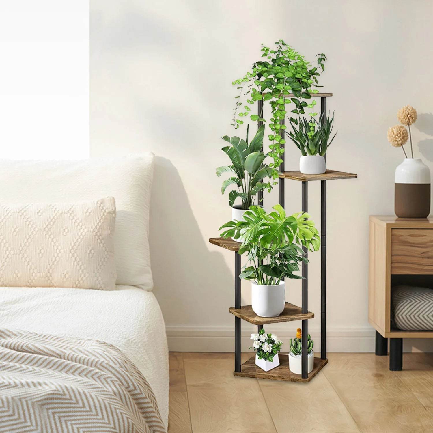 Modern Wooden Plant Shelf 5-Tier Flower Stand for Home,Garden & Balcony,Stylish Plant Stairs,Multi-Level Decorative Display Rack - Quality Shopping Centre